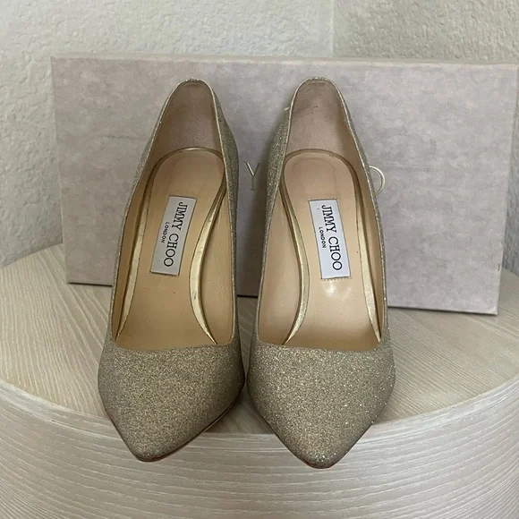 Jimmy Choo Romy 85 SIZE 39.5 Glitter Pointy Toe Pumps - Picture 8 of 9